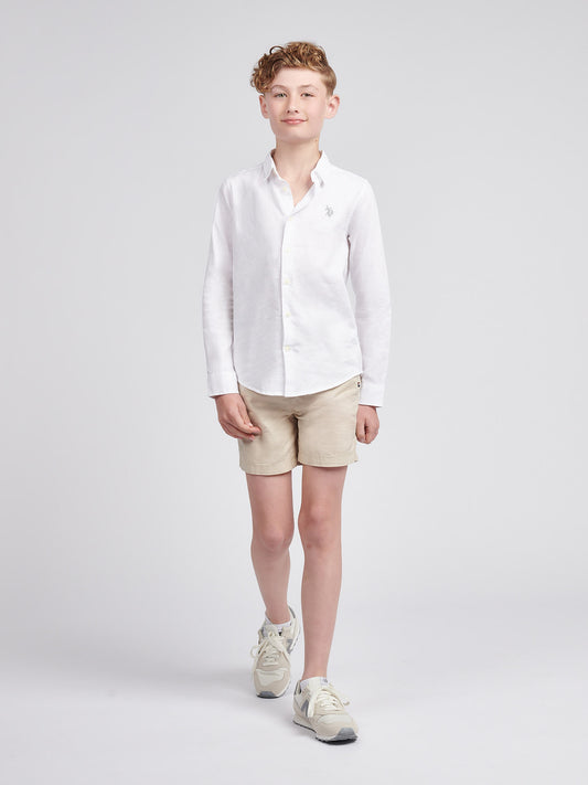 Boys Linen Blend Shirt in Bright White / Harbour Mist