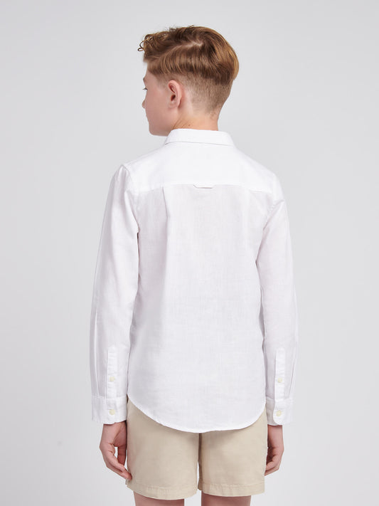 Boys Linen Blend Shirt in Bright White / Harbour Mist