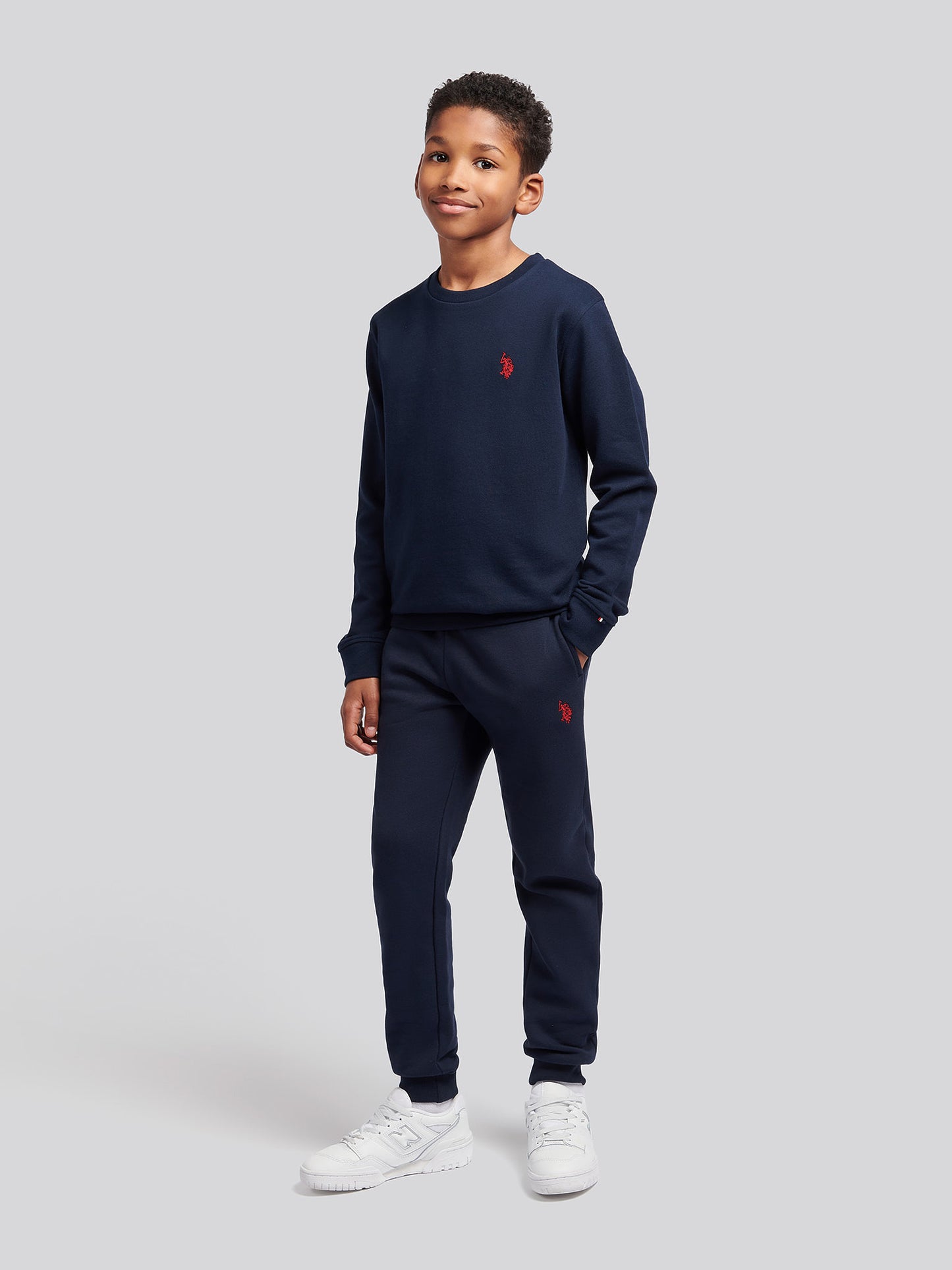 Boys Double Horsemen Crew in Dark Sapphire Navy / Haute Red DHM