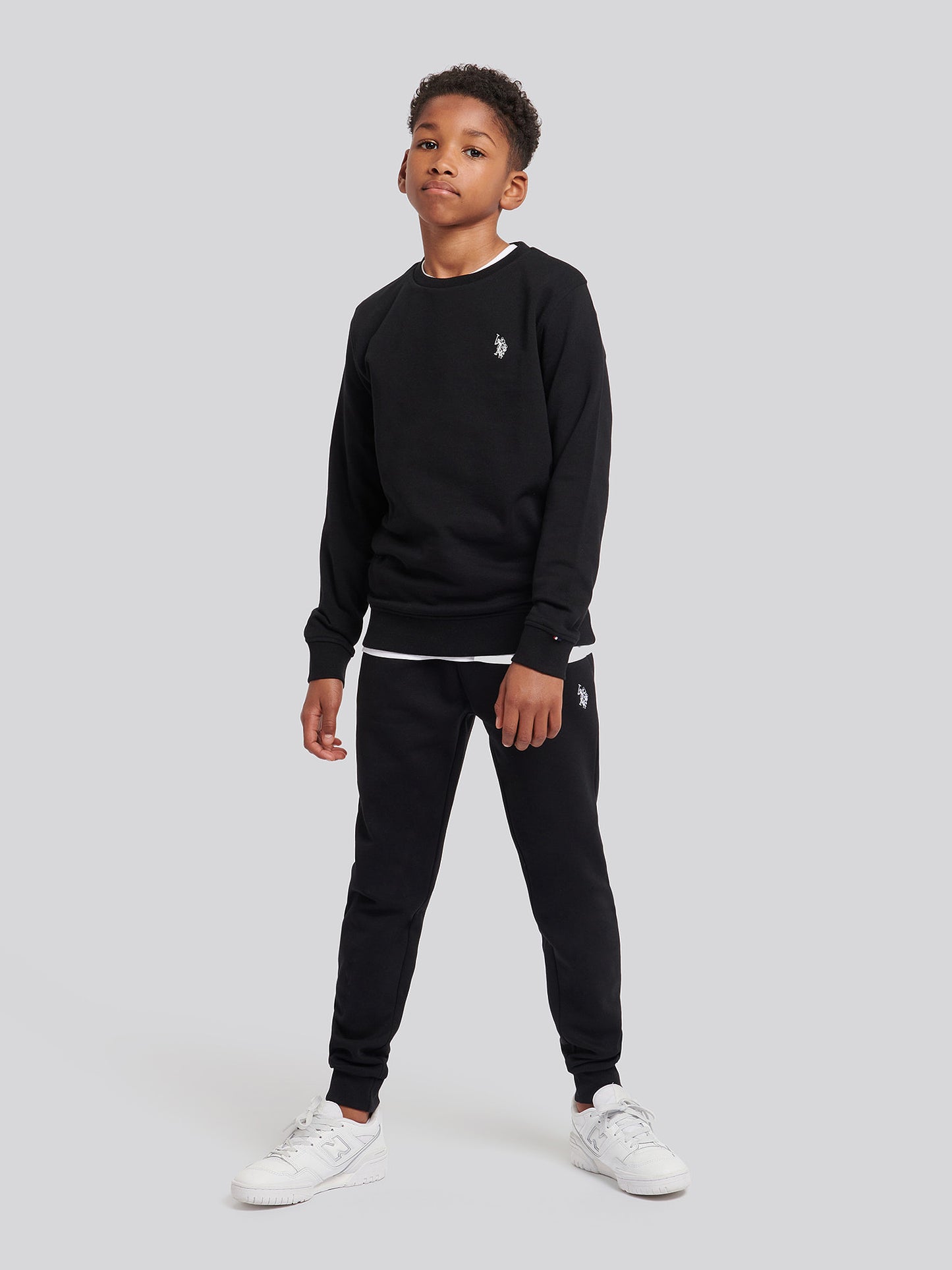 Boys Double Horsemen Crew in Black Bright White DHM