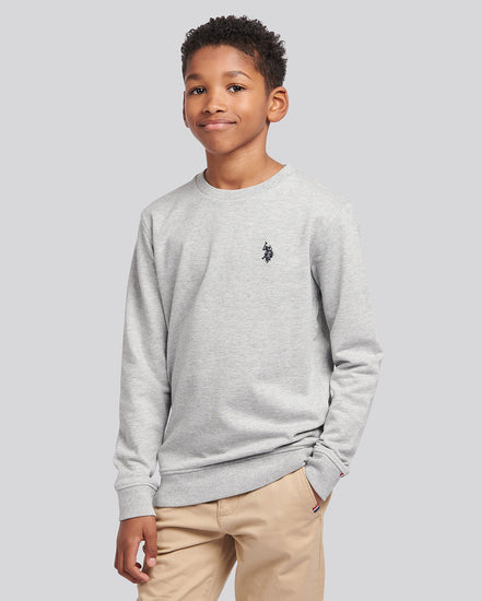 Boys Double Horsemen Crew in Mid Grey Marl