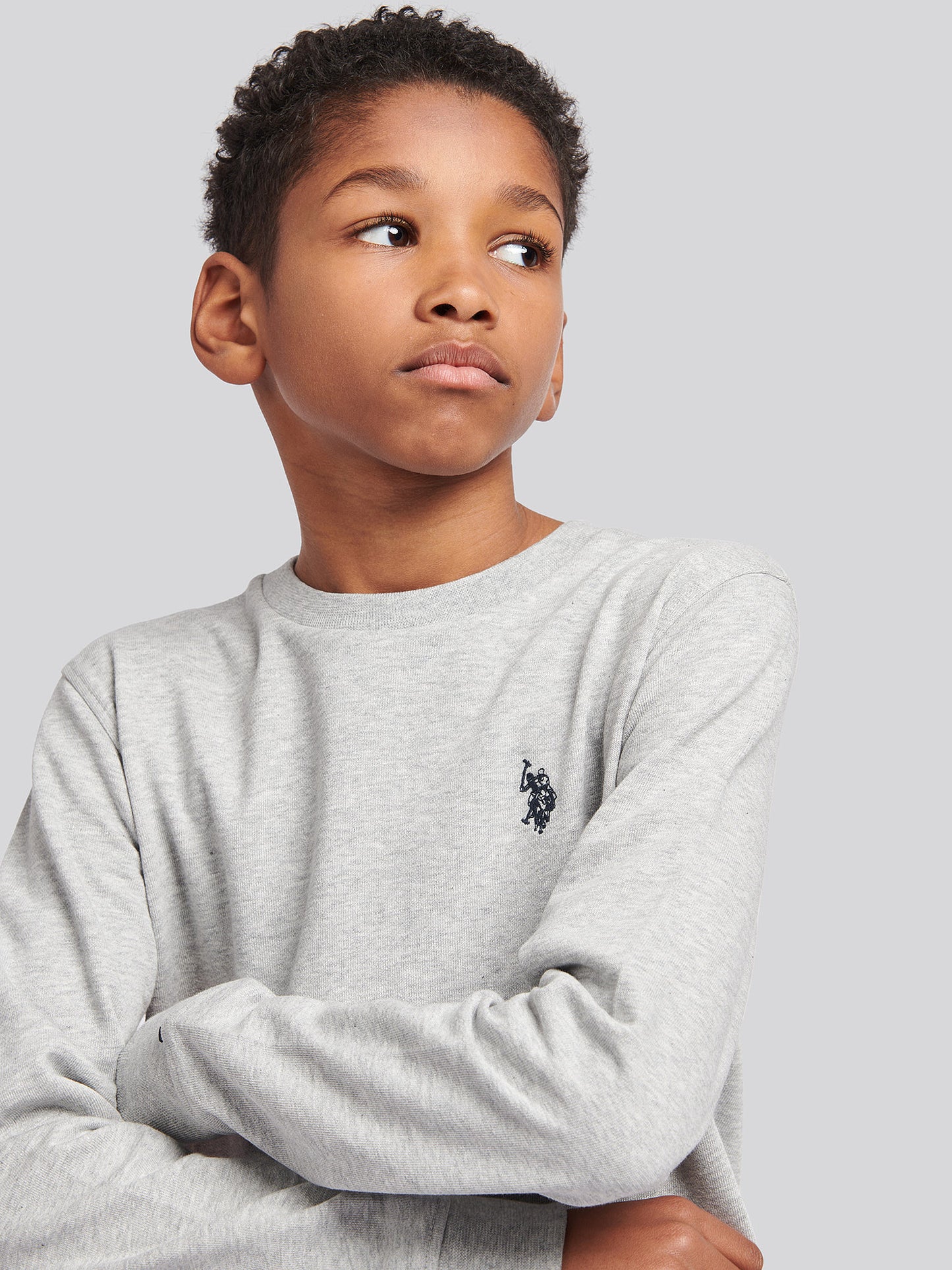 Boys Double Horsemen Crew in Mid Grey Marl