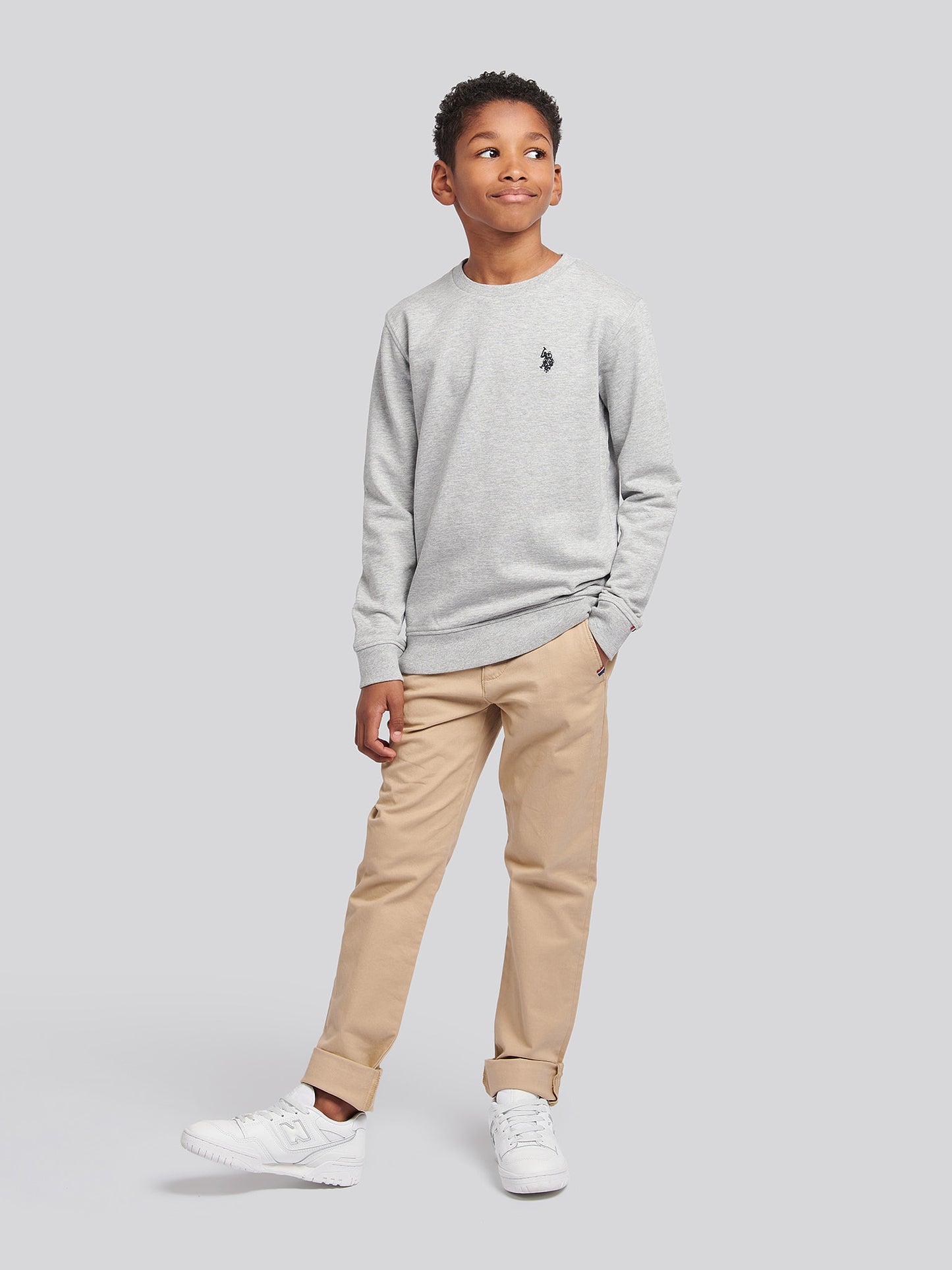 Boys Double Horsemen Crew in Mid Grey Marl