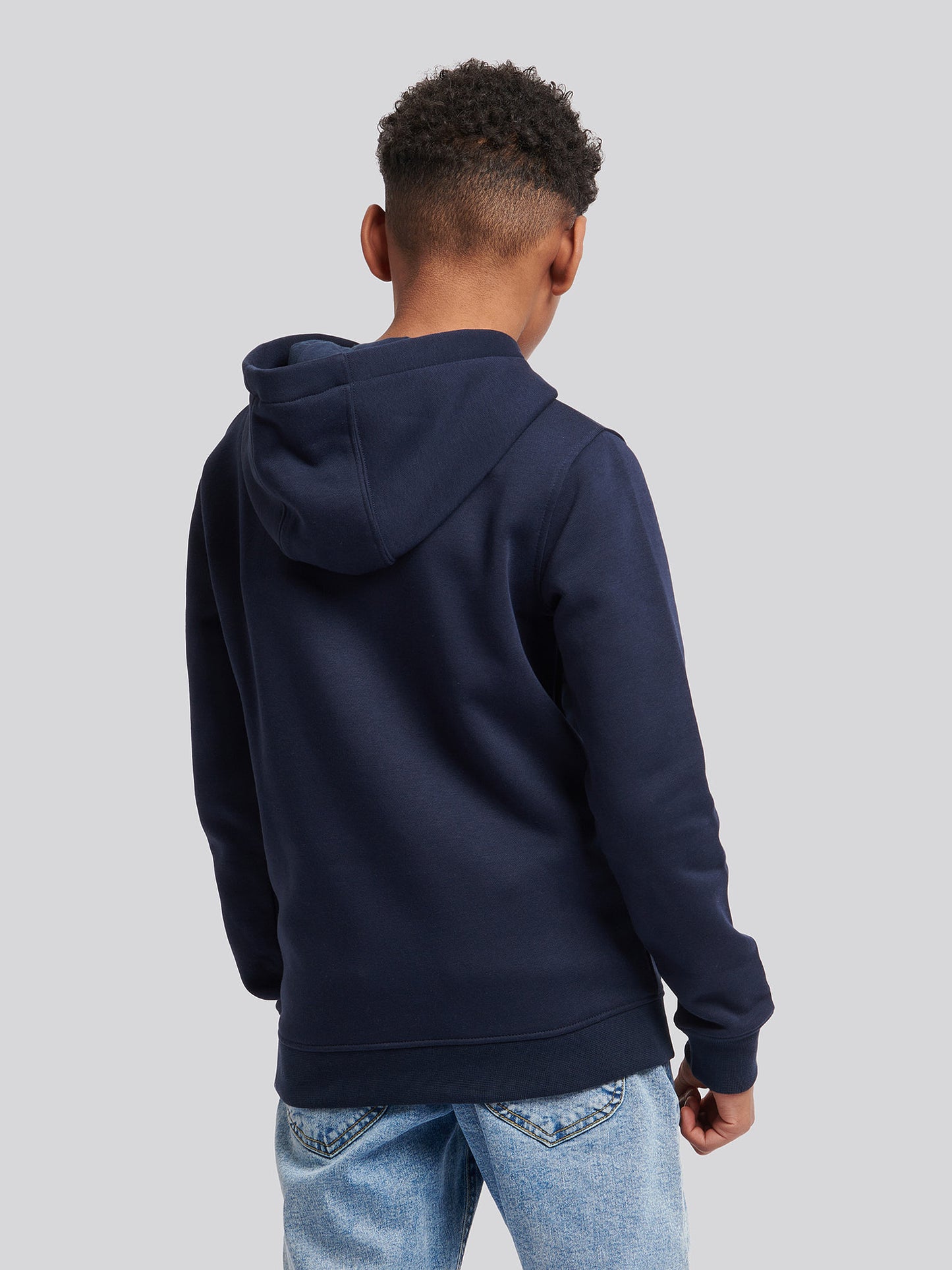 Boys Double Horsemen Brush Back Hoodie in Dark Sapphire Navy / Haute Red DHM
