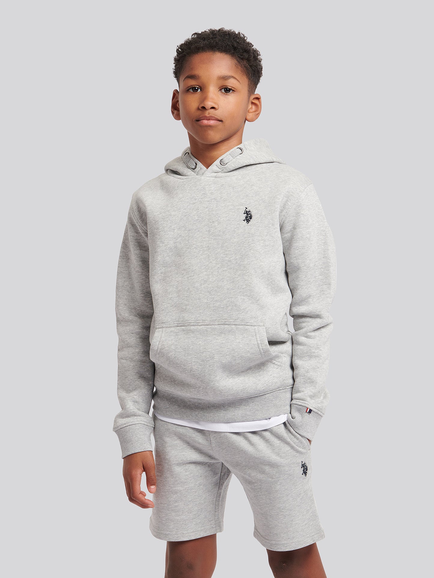 Boys Double Horsemen Brush Back Hoodie in Mid Grey Marl