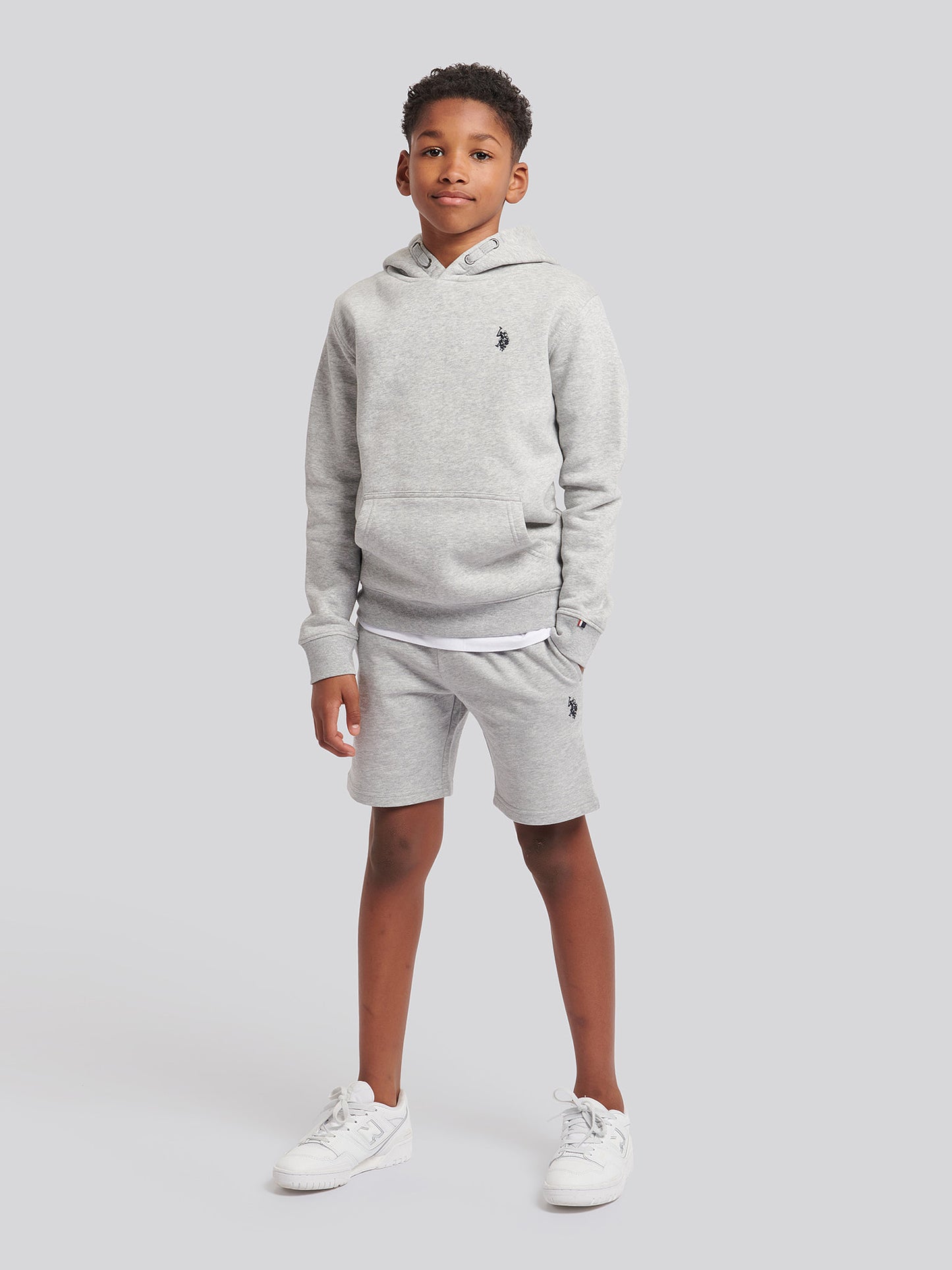 Boys Double Horsemen Brush Back Hoodie in Mid Grey Marl