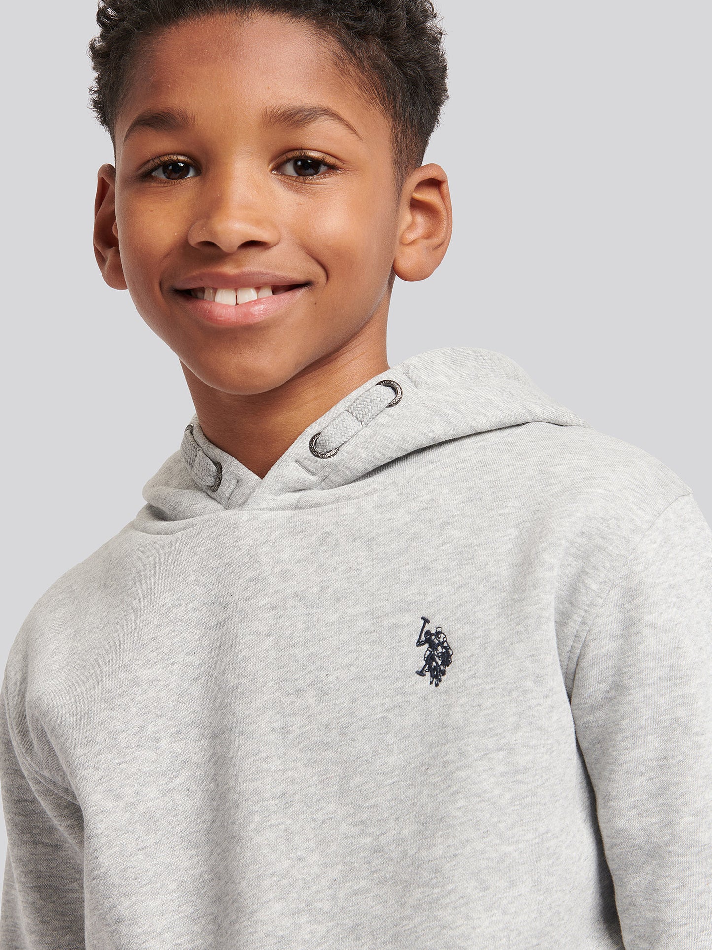 Boys Double Horsemen Brush Back Hoodie in Mid Grey Marl