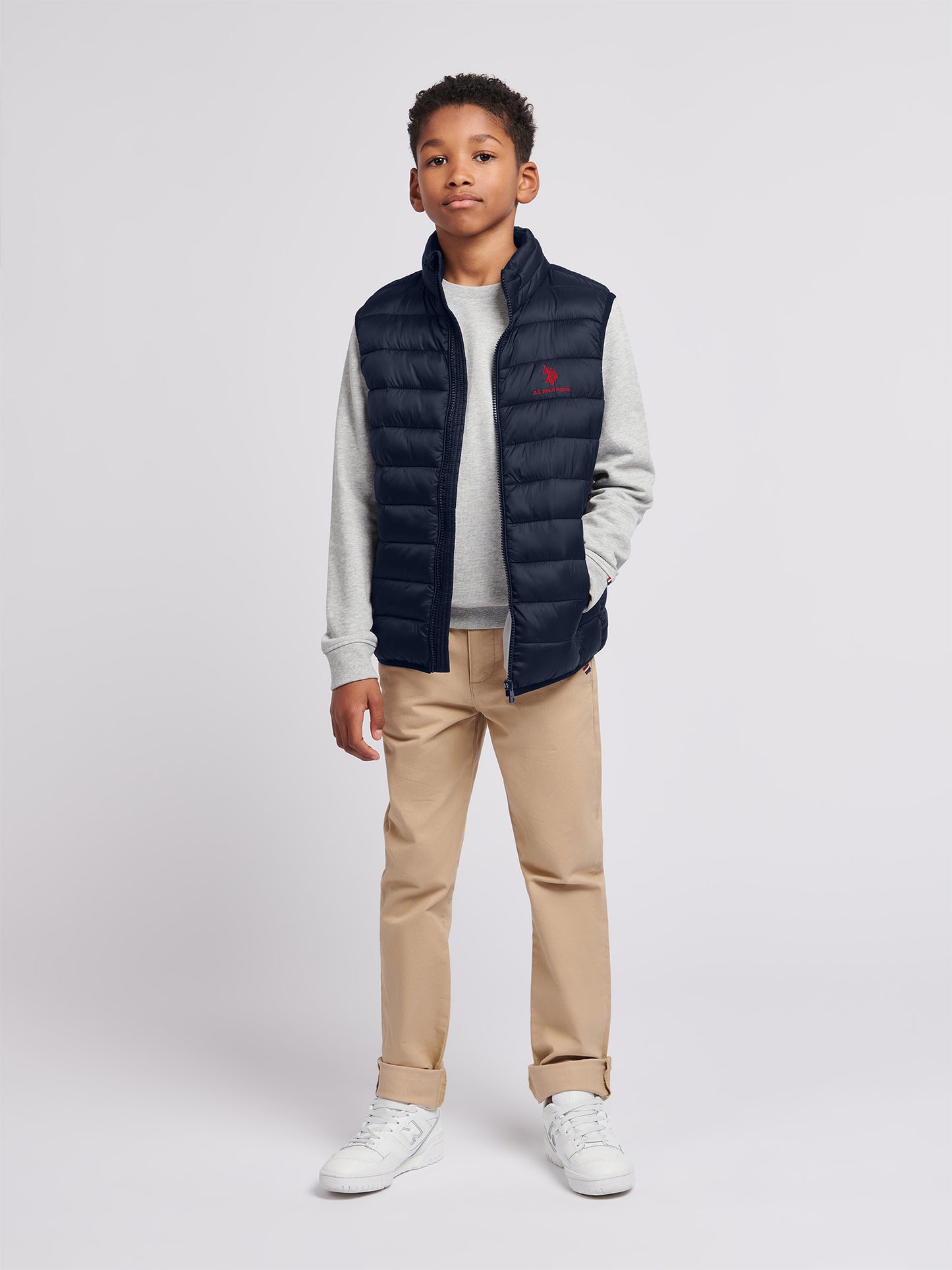 Boys Bound Quilted Gilet in Dark Sapphire Navy / Haute Red DHM