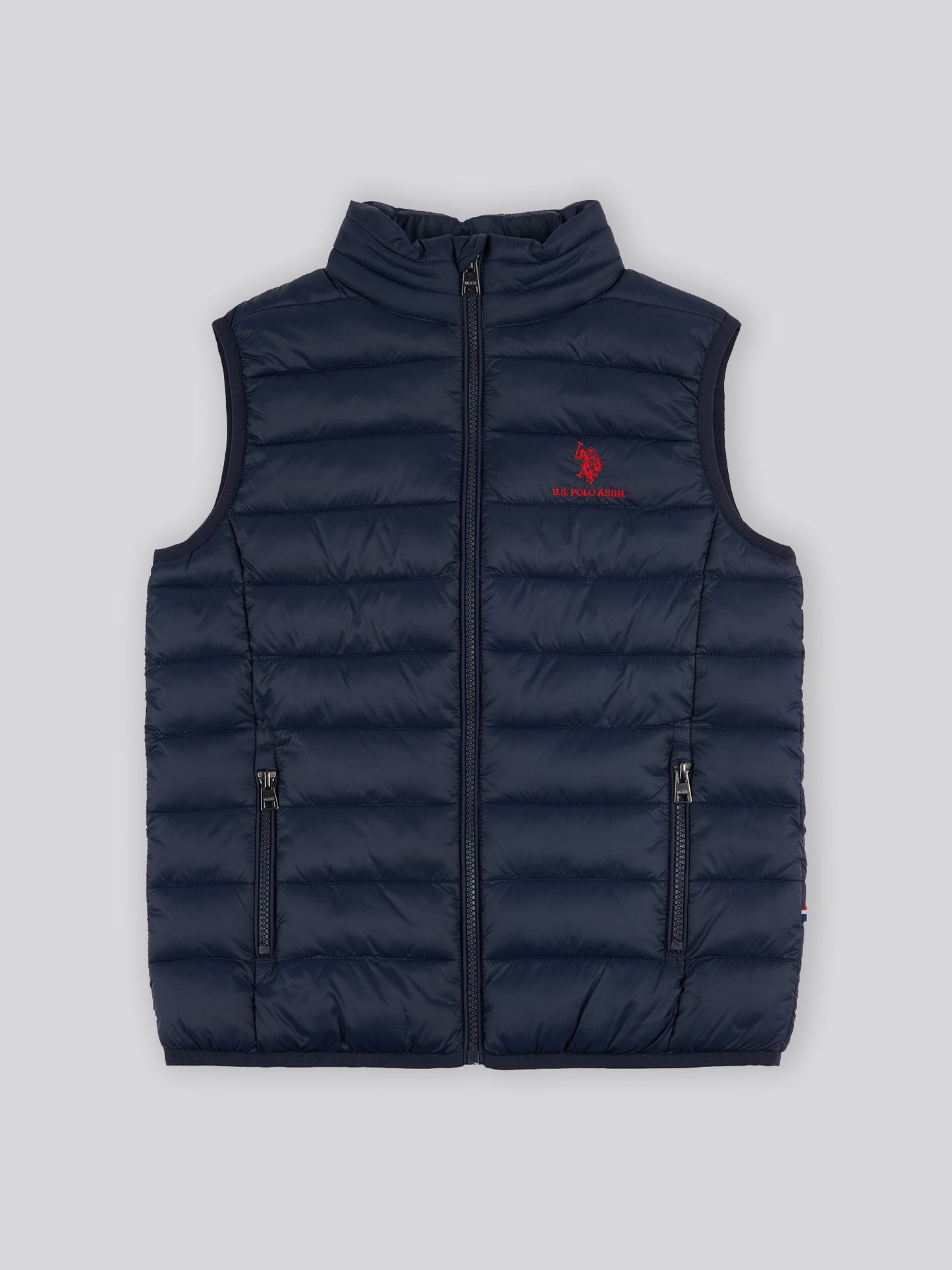 Boys Bound Quilted Gilet in Dark Sapphire Navy / Haute Red DHM