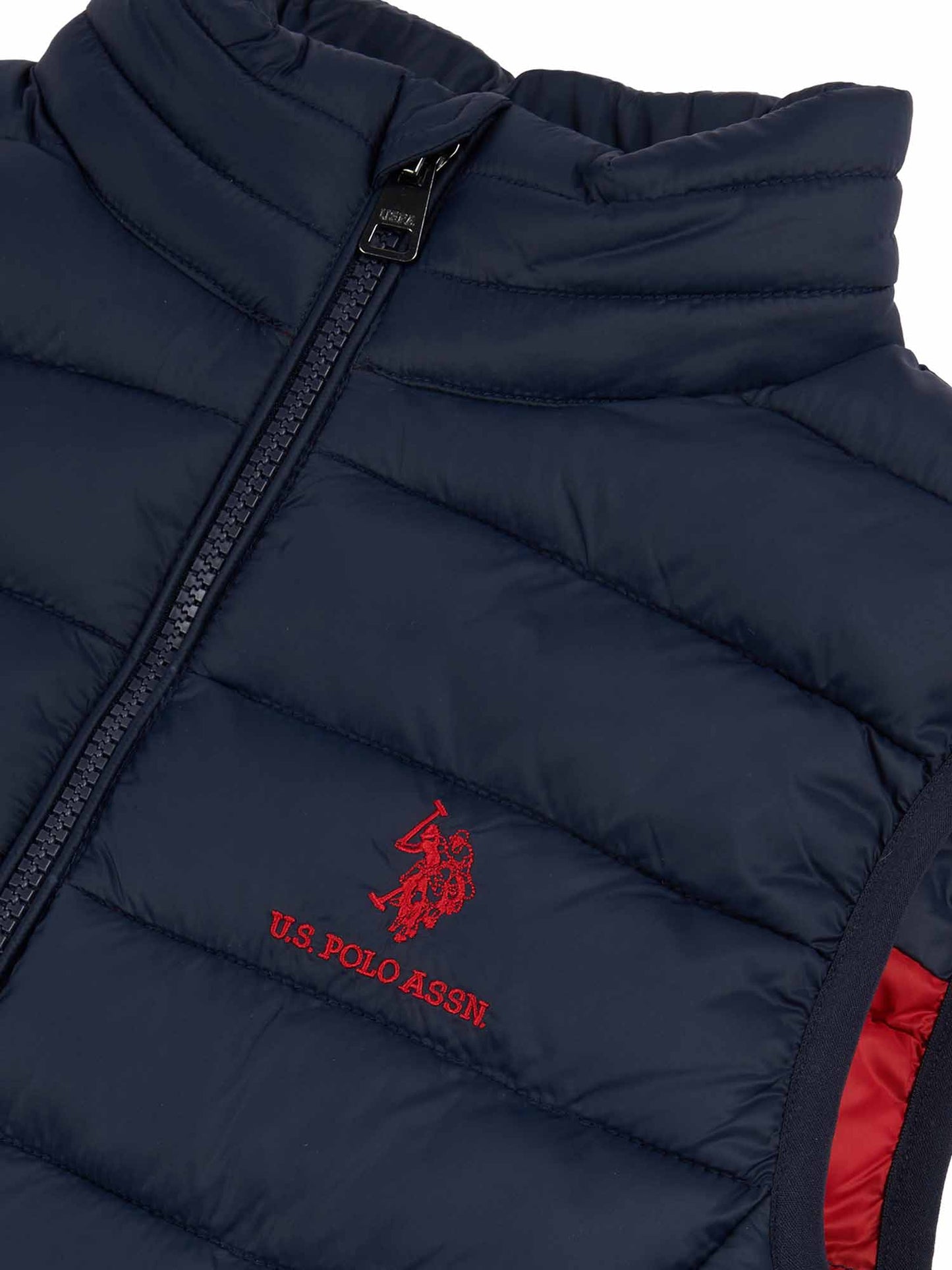Boys Bound Quilted Gilet in Dark Sapphire Navy / Haute Red DHM