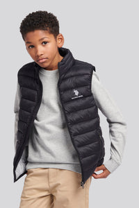 Boys Bound Quilted Gilet in Black Bright White DHM
