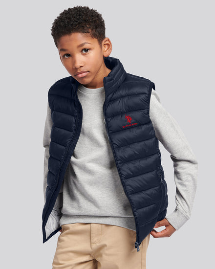 Boys Bound Quilted Gilet in Black Bright White DHM