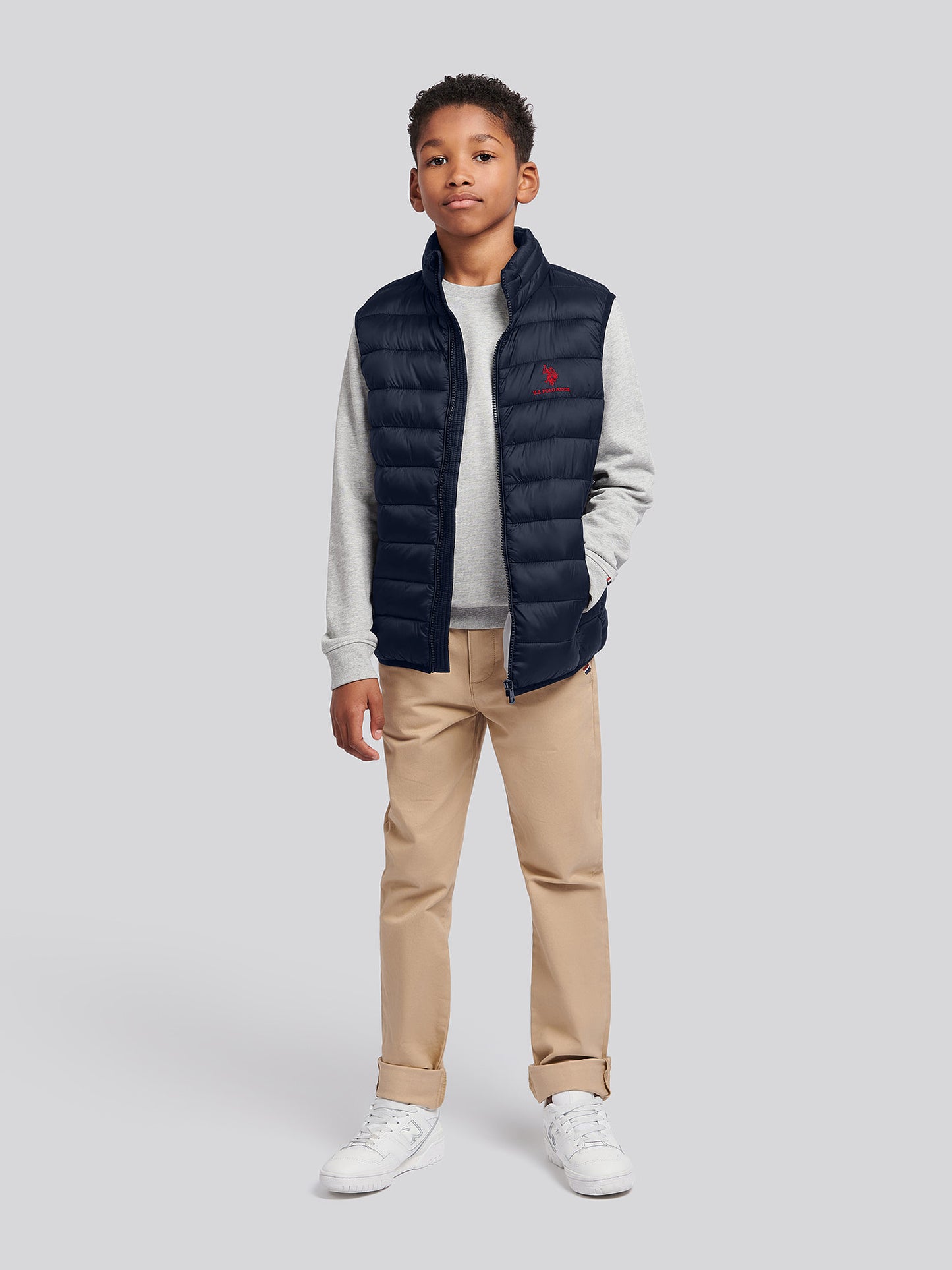 Boys Bound Quilted Gilet in Black Bright White DHM