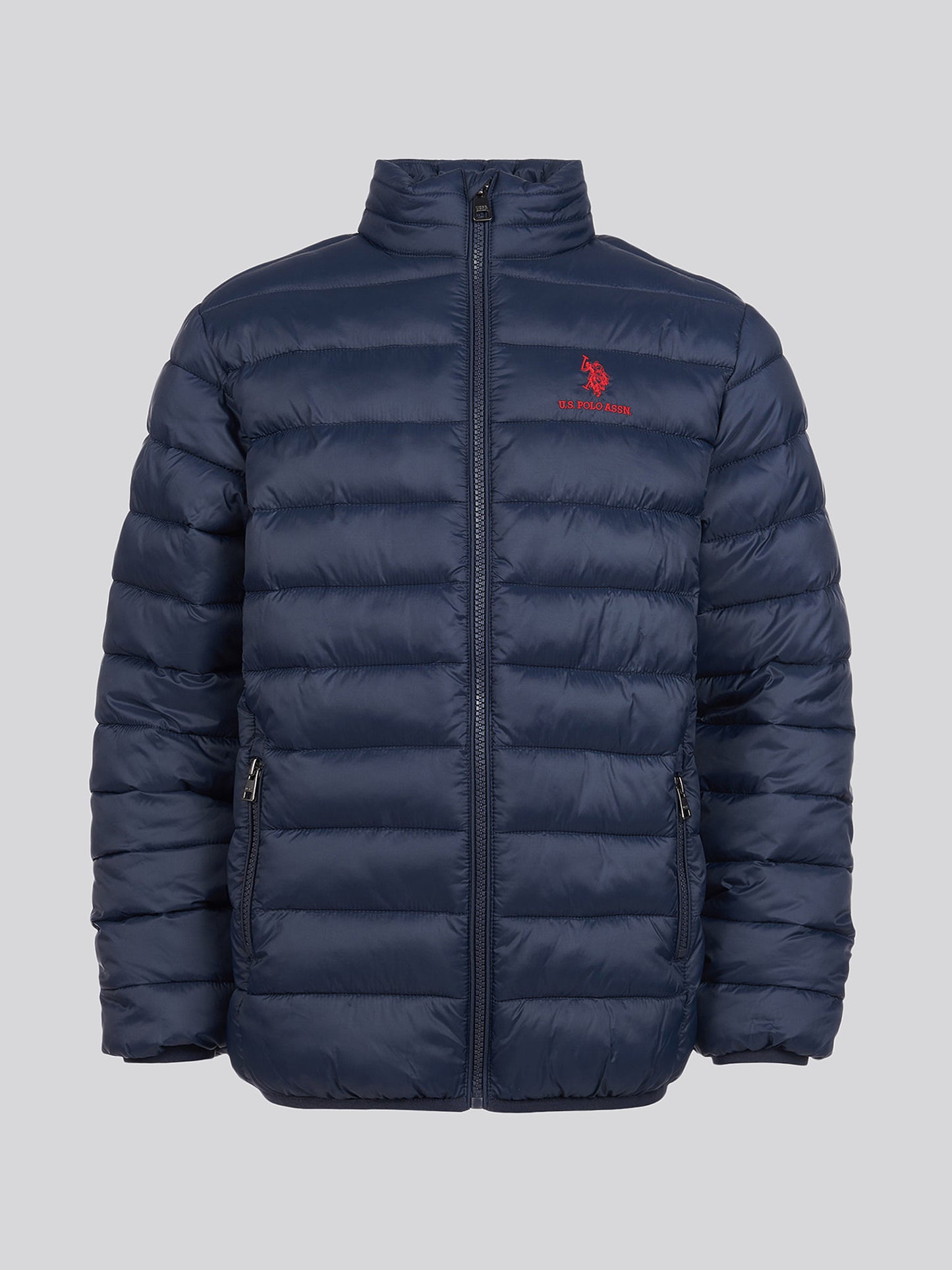 Boys Lightweight Bound Quilted Jacket in Dark Sapphire Navy / Haute Red DHM