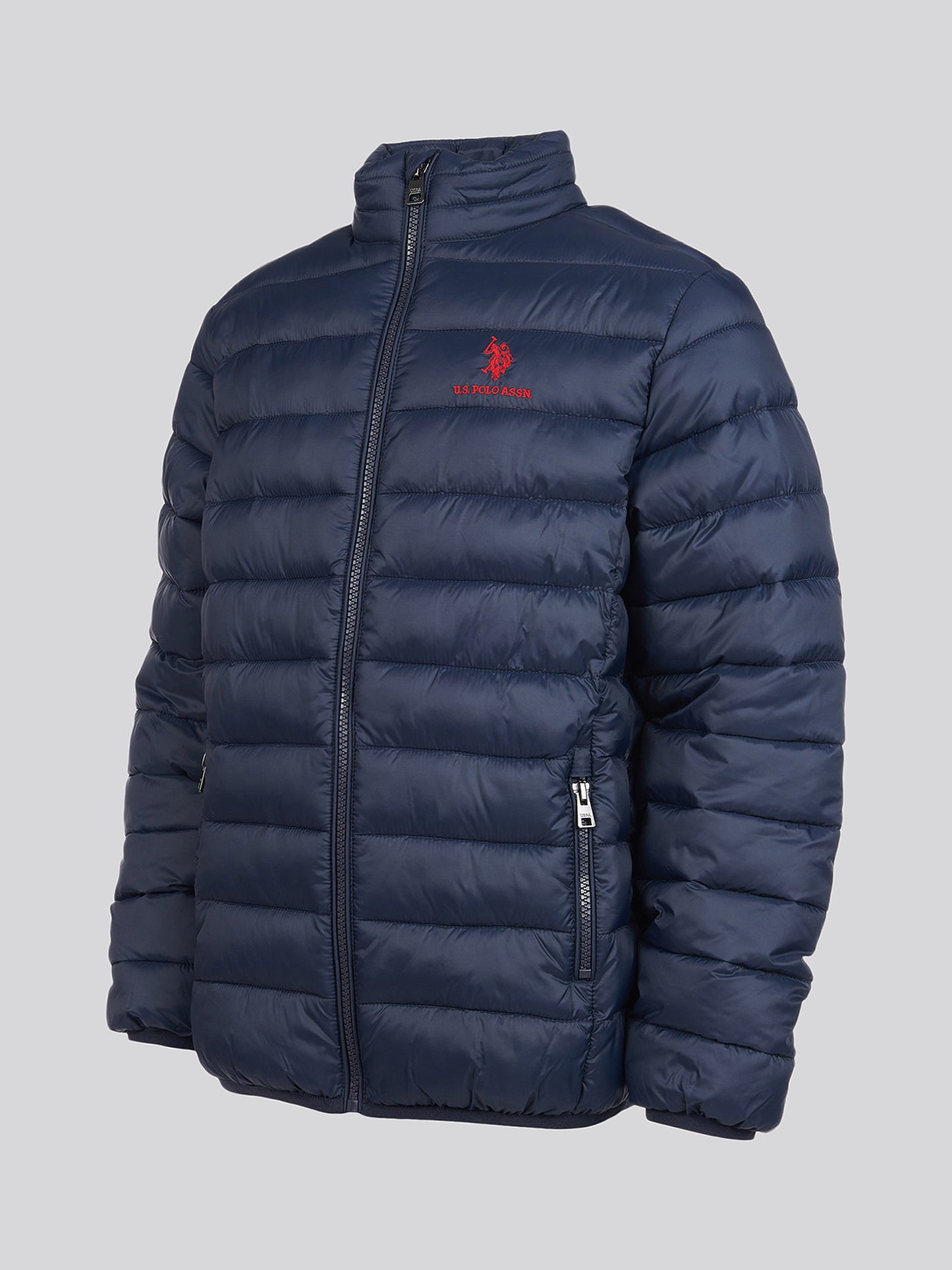 Boys Lightweight Bound Quilted Jacket in Dark Sapphire Navy / Haute Red DHM