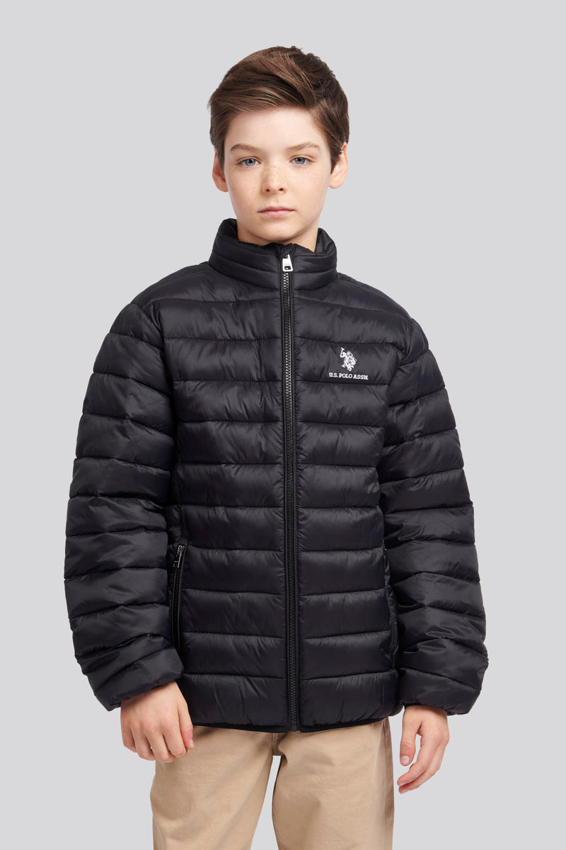 Boys Lightweight Bound Quilted Jacket in Black Bright White DHM