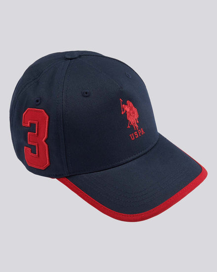 Boys Player 3 Baseball Cap in Dark Sapphire Navy / Haute Red DHM