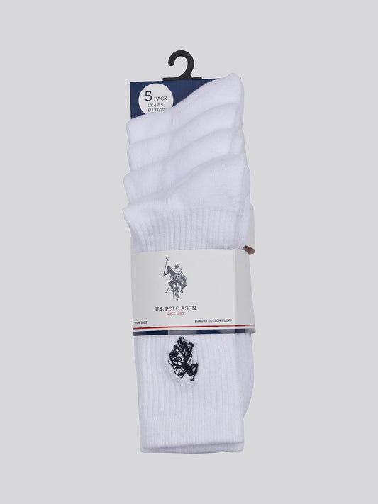 Five Pack Classic Sports Socks in Bright White