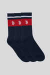 Three Pack Brand Stripe Sports Socks in Dark Sapphire Navy