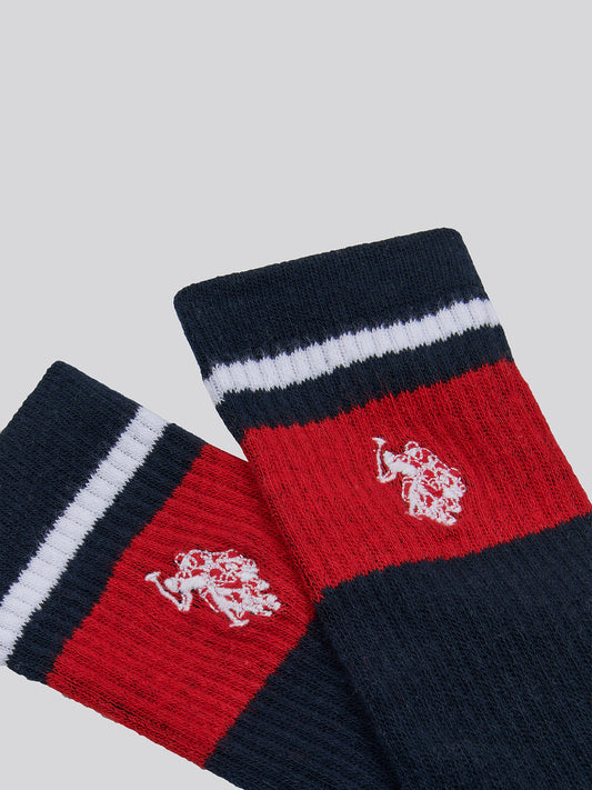 Three Pack Brand Stripe Sports Socks in Dark Sapphire Navy