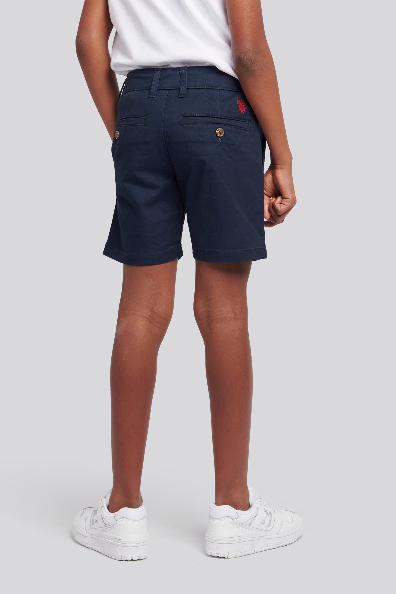 Boys Classic Chino Shorts in Dark Sapphire Navy / Haute Red DHM