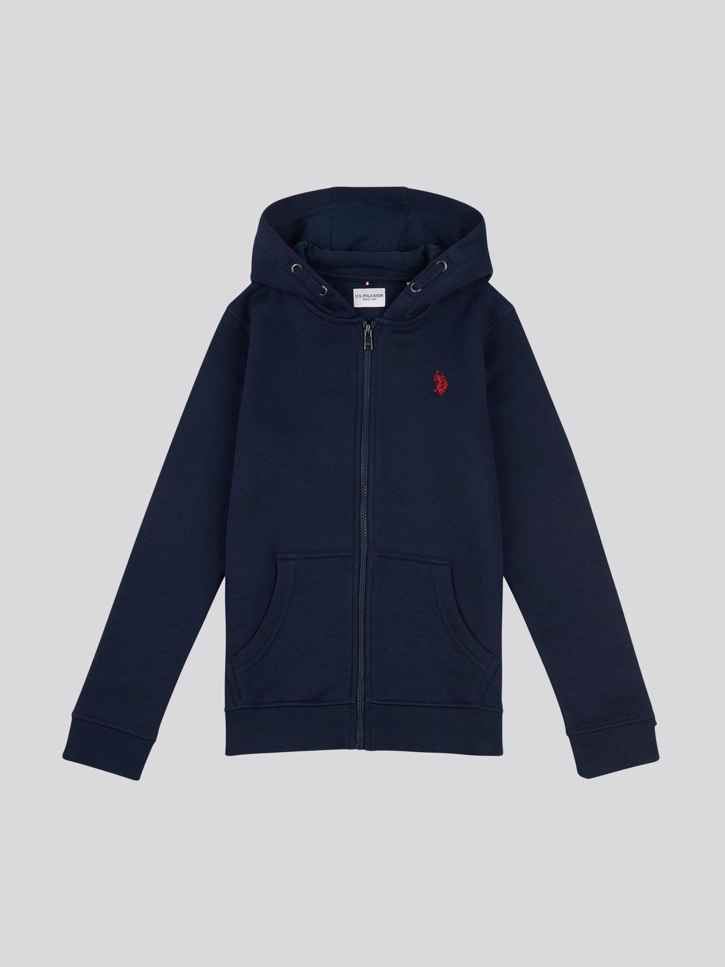 Boys Double Horsemen Zip Hoodie in Dark Sapphire Navy / Haute Red DHM