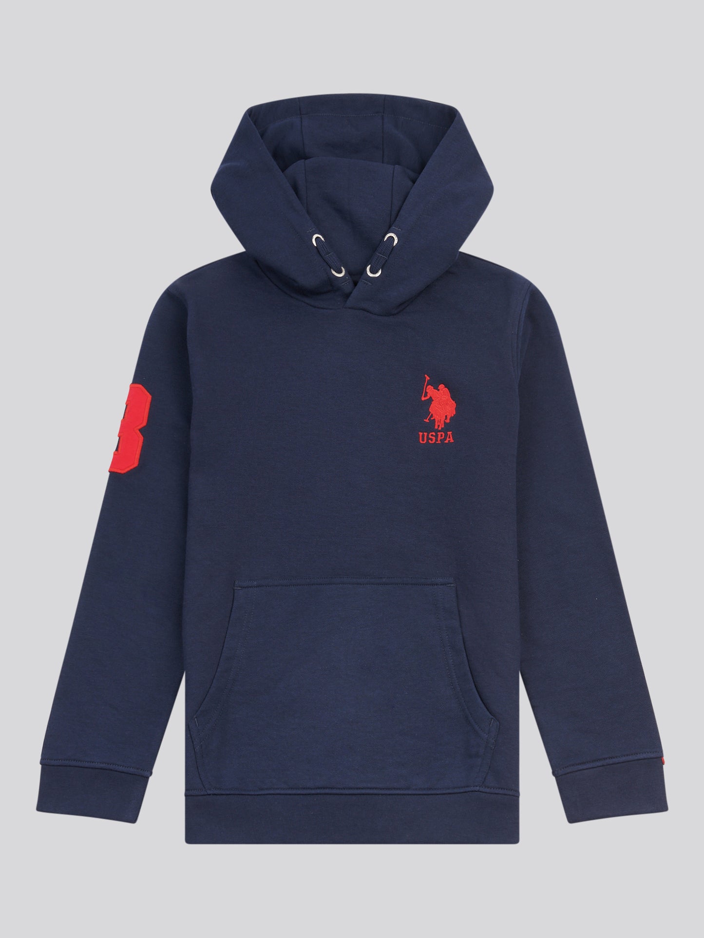 Boys Player 3 Brush Back Hoodie in Dark Sapphire Navy / Haute Red DHM