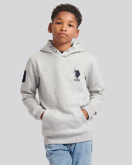 Boys Player 3 Brush Back Hoodie in Mid Grey Marl