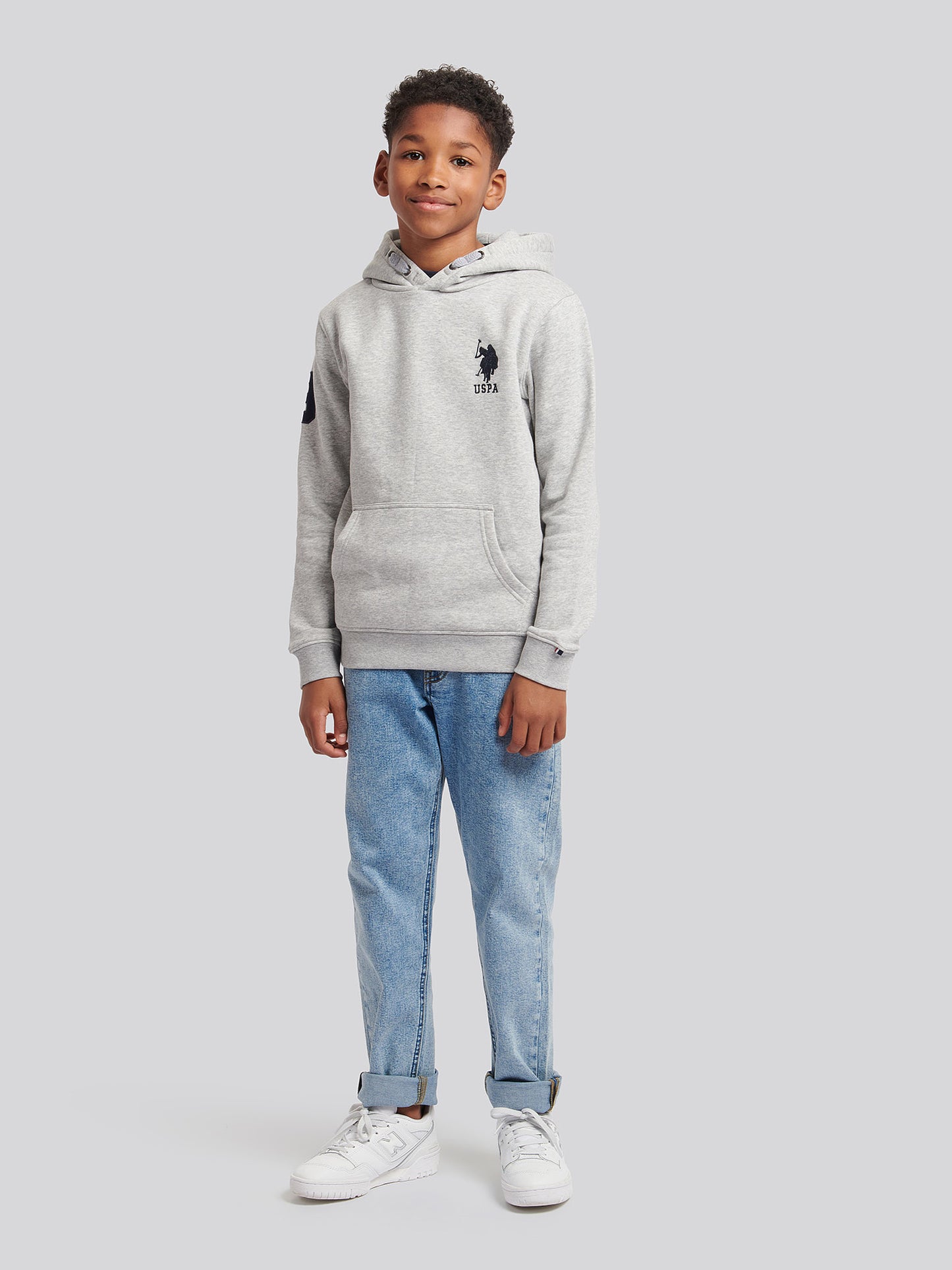 Boys Player 3 Brush Back Hoodie in Mid Grey Marl