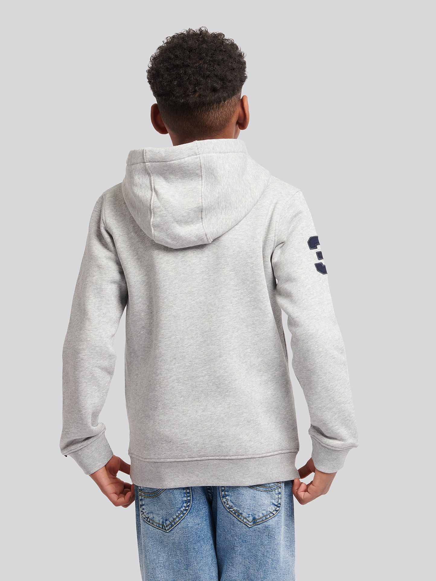 Boys Player 3 Brush Back Hoodie in Mid Grey Marl