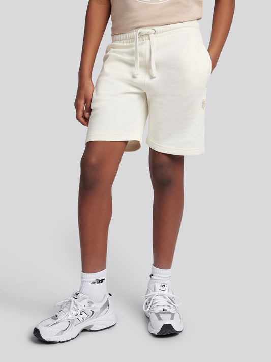Boys Double Horsemen Sweat Short in Whisper White