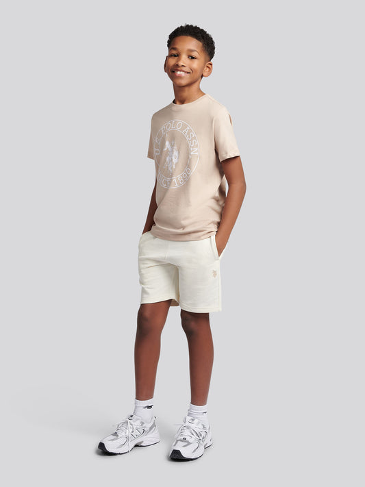 Boys Double Horsemen Sweat Short in Whisper White