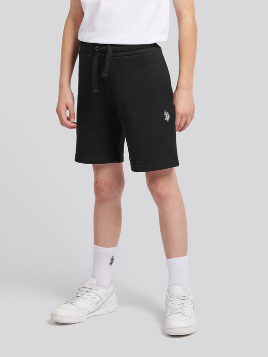 Boys Double Horsemen Sweat Short in Black Bright White DHM