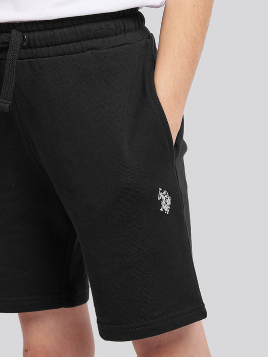 Boys Double Horsemen Sweat Short in Black Bright White DHM