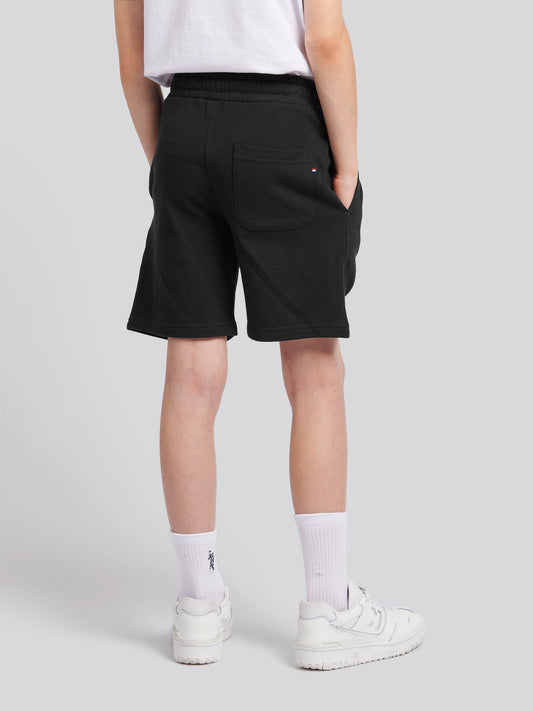Boys Double Horsemen Sweat Short in Black Bright White DHM