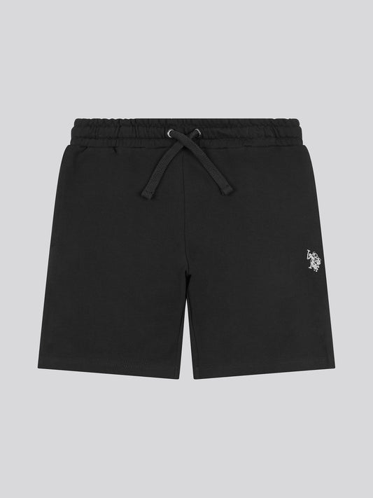 Boys Double Horsemen Sweat Short in Black Bright White DHM