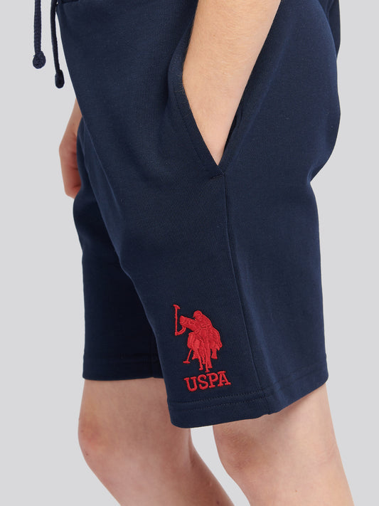 Boys Player 3 Sweat Short in Dark Sapphire Navy / Haute Red DHM
