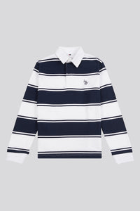 Boys Striped Rugby Shirt in Bright White