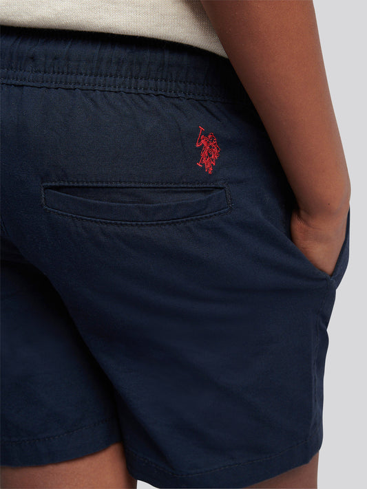 Boys Cotton Linen Deck Short in Dark Sapphire Navy