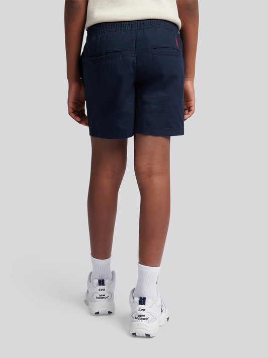 Boys Cotton Linen Deck Short in Dark Sapphire Navy
