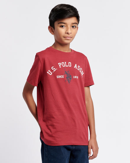 Boys Signature Arch T-Shirt in Tibetan Red