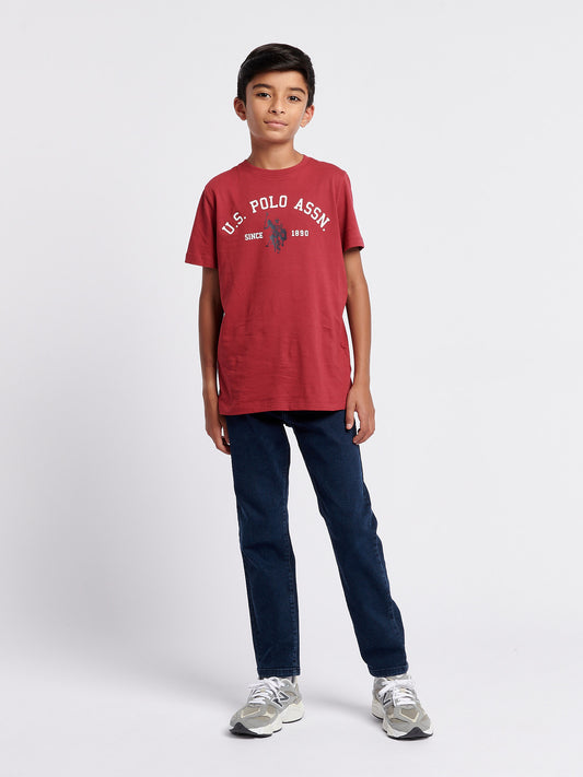 Boys Signature Arch T-Shirt in Tibetan Red