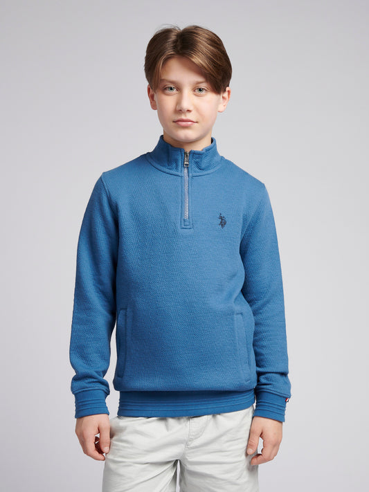 Boys Herringbone ¼ Zip Sweatshirt in Blue Horizon Marl