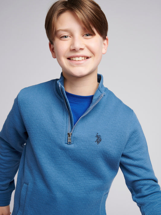 Boys Herringbone ¼ Zip Sweatshirt in Blue Horizon Marl