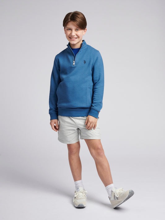 Boys Herringbone ¼ Zip Sweatshirt in Blue Horizon Marl