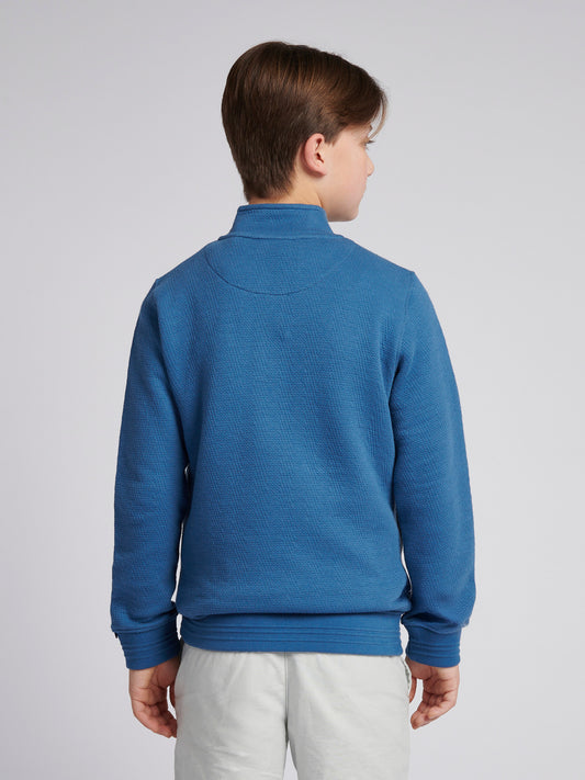 Boys Herringbone ¼ Zip Sweatshirt in Blue Horizon Marl