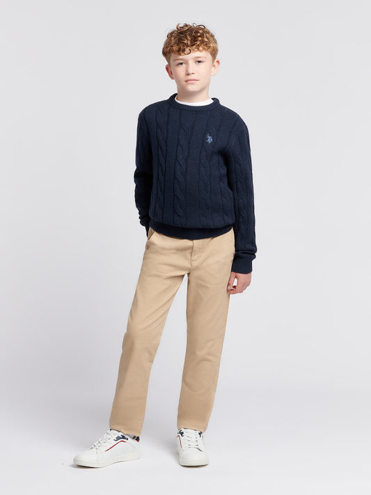 Boys Cable Knit Jumper in Dark Sapphire Navy / Moonlight Blue DHM