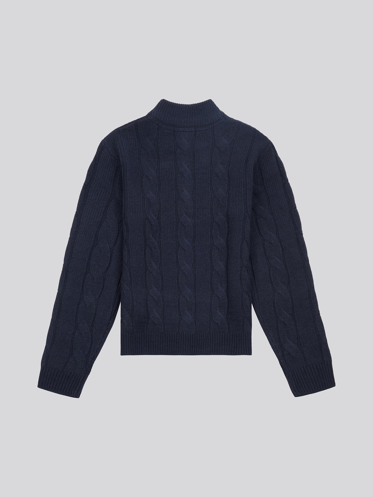 Boys Cable Knit Funnel Neck Jumper in Dark Sapphire Navy / Moonlight Blue DHM