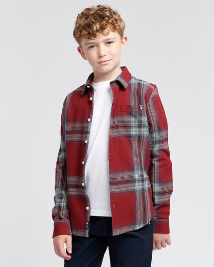 Boys Ombre Check Cotton Shirt in Tibetan Red