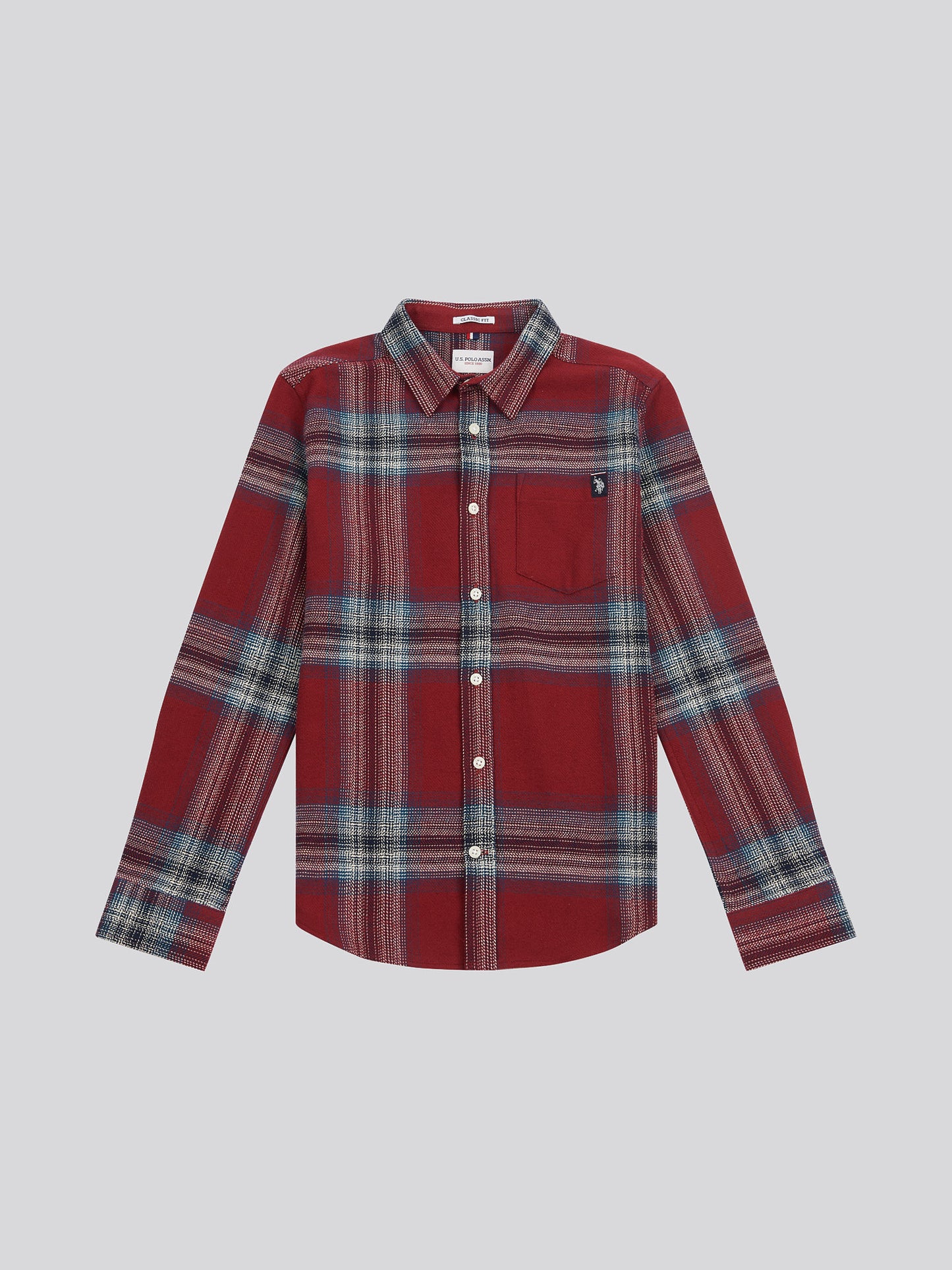 Boys Ombre Check Cotton Shirt in Tibetan Red